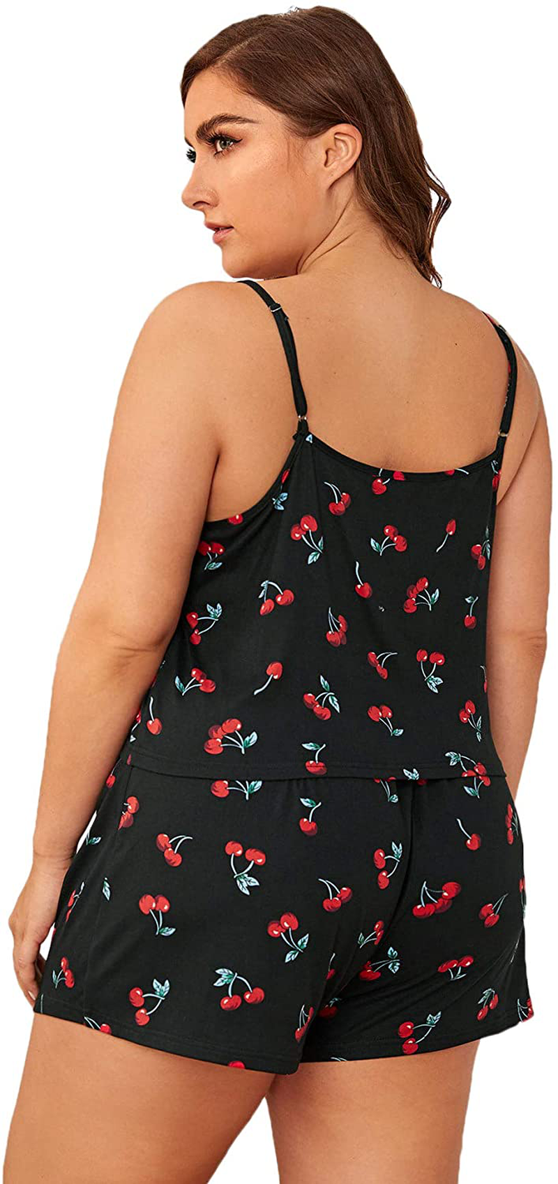 Floerns Women'S plus Size Cherry Print Cami Top and Shorts Pajama Sets Apparel & Accessories > Clothing > Sleepwear & Loungewear Kylie Max   