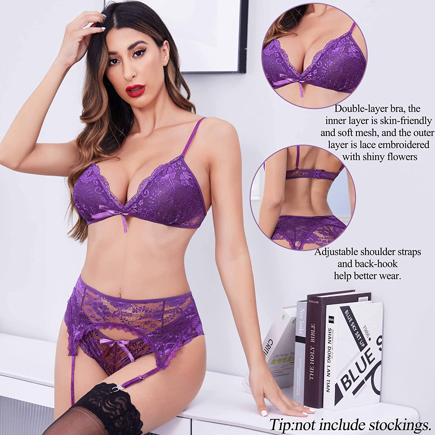 Avidlove Women Lace Lingerie Set with Garter Belts Strap Babydoll Bralette Bra and Panty Set Apparel & Accessories > Clothing > Underwear & Socks > Lingerie Avidlove   