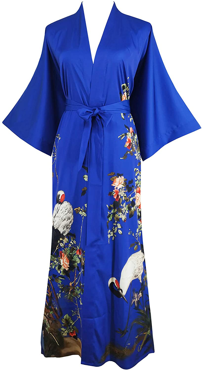 Ledamon Women'S Kimono Robe Long - Classic Pocket Floral Bathrobe Nightgown Apparel & Accessories > Clothing > Sleepwear & Loungewear > Robes Ledamon Sapphire Blue  