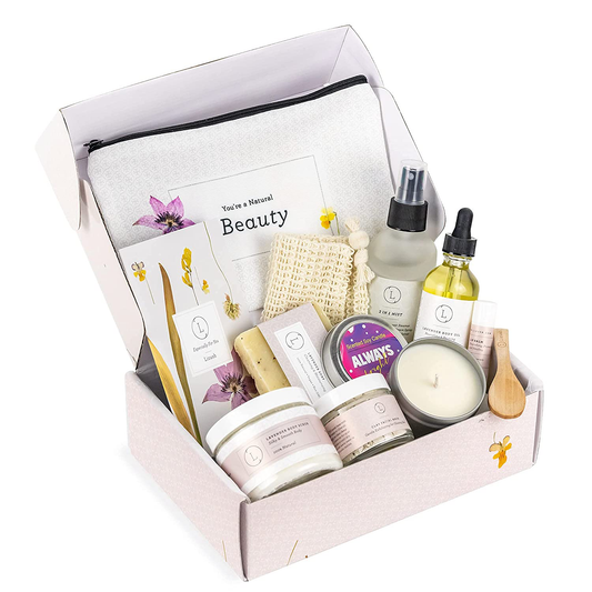 Spa Gift Set, Handmade Lavender Gift Box, Relaxing 9 pcs Package for Women, Including Soap Bar, Facial Mask, Shower Streamer, Scrub, Body Oil, Lip Balm, Cosmetic Bag, Soy Candle & Soap saver by Lizush Arts & Entertainment > Party & Celebration > Gift Giving Lizush   