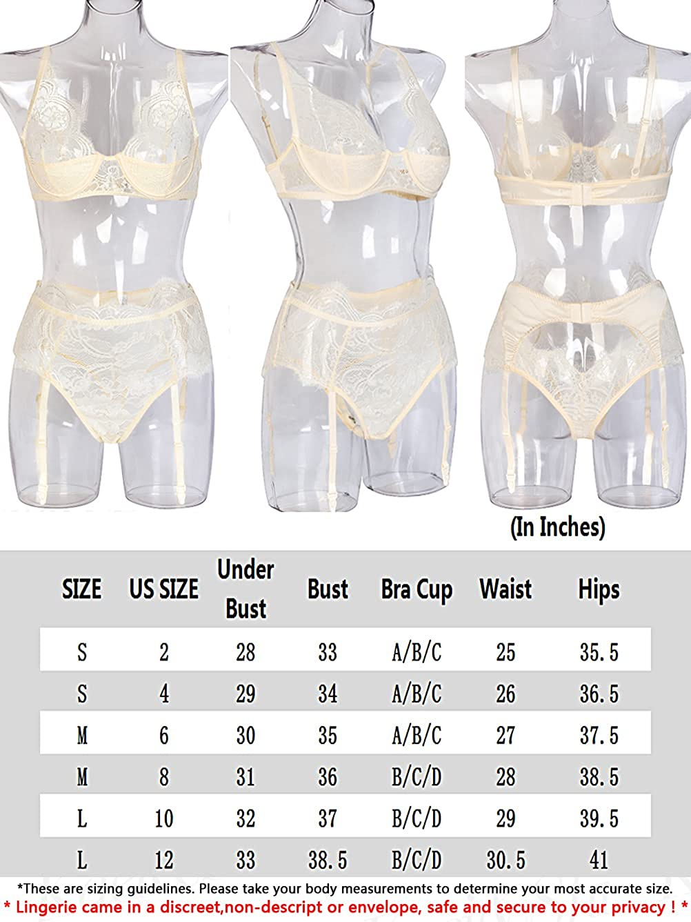 Kaei&Shi Floral Lace Sheer,Underwire Demi Bra,Two Piece,Garter Lingerie Set Apparel & Accessories > Clothing > Underwear & Socks > Lingerie Kaei&Shi   