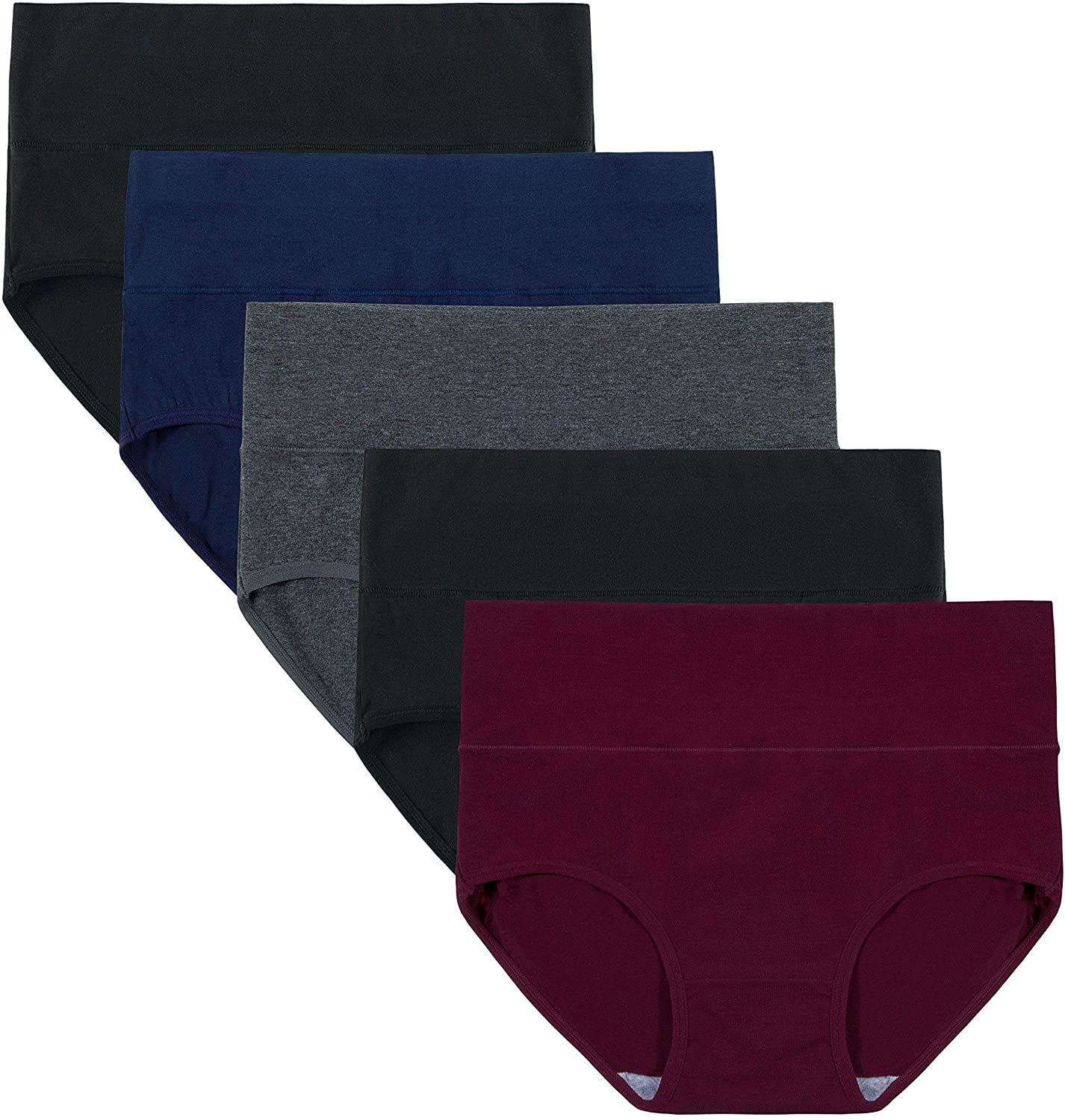 INNERSY Womens High Waisted Underwear Cotton Panties Regular & plus Size 5-Pack Apparel & Accessories > Clothing > Underwear & Socks > Underwear INNERSY Darks 1 XX-Large 