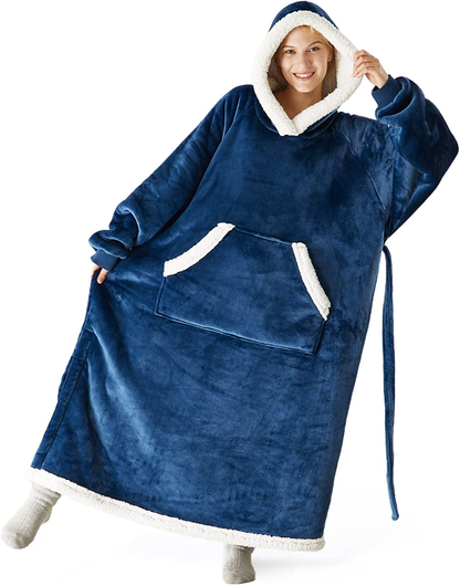Bedsure Pink Wearable Blanket Hoodie Gift for Women- Long-Length Hooded Blanket Sweatshirt Adult with Side Split and Belt, Warm Sherpa Sweater Blanket Jacket Arts & Entertainment > Party & Celebration > Gift Giving Bedsure Navy Teens 