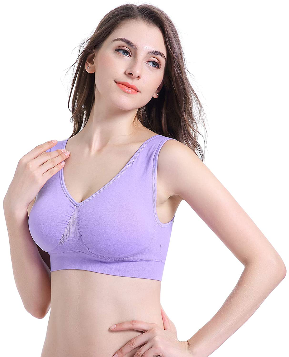 PRETTYWELL Sleep Bras for Women, Comfort Seamless Wireless Stretchy Sports Bra,3 Pack Yoga Bras, with Removable Pads Apparel & Accessories > Clothing > Underwear & Socks > Bras Kylie Max   