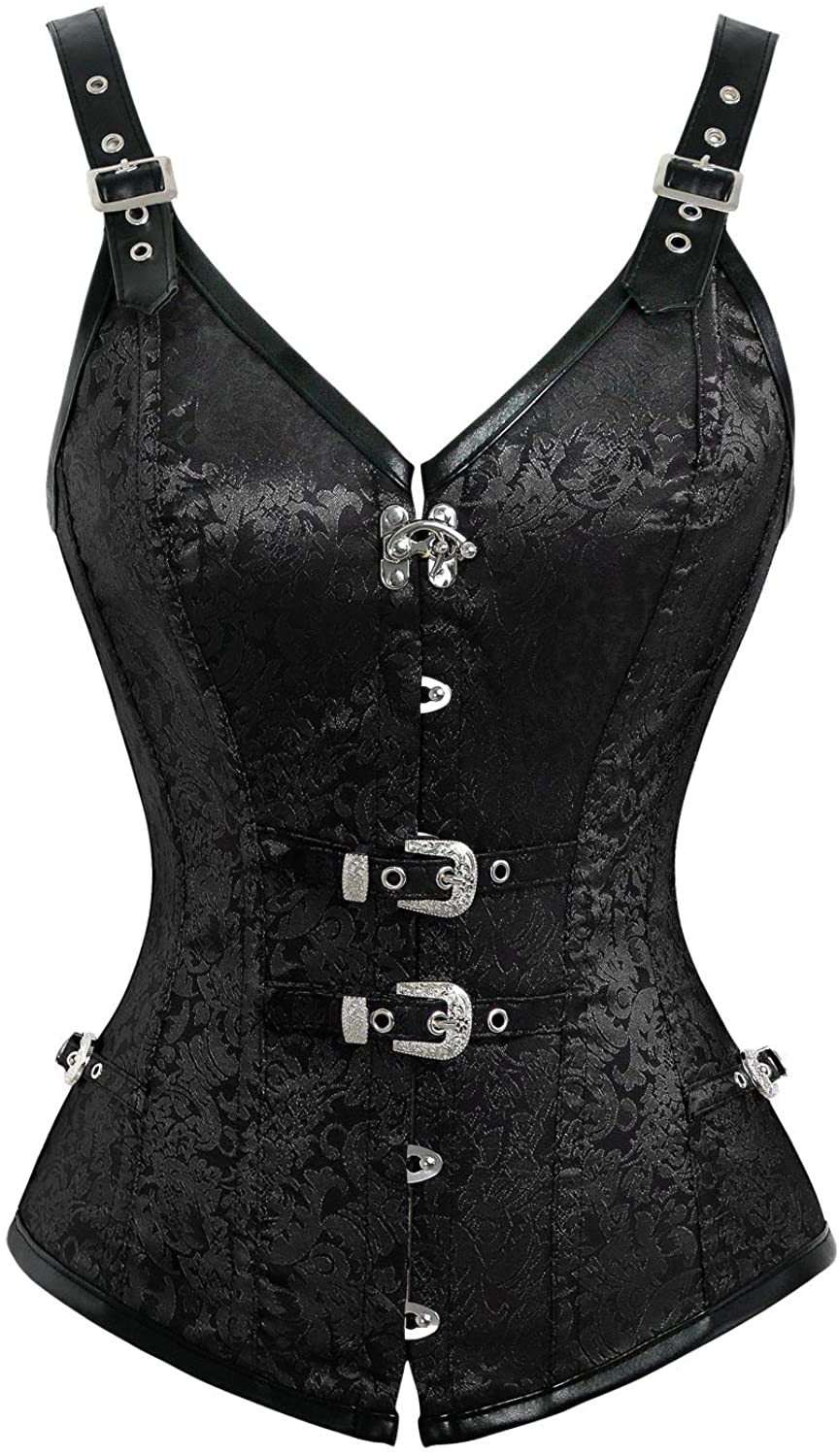Kimring Women'S Gothic Steampunk Jacquard Overbust Corset Vest with Buckles Apparel & Accessories > Clothing > Underwear & Socks > Lingerie Kimring Upgraded-black X-Large 