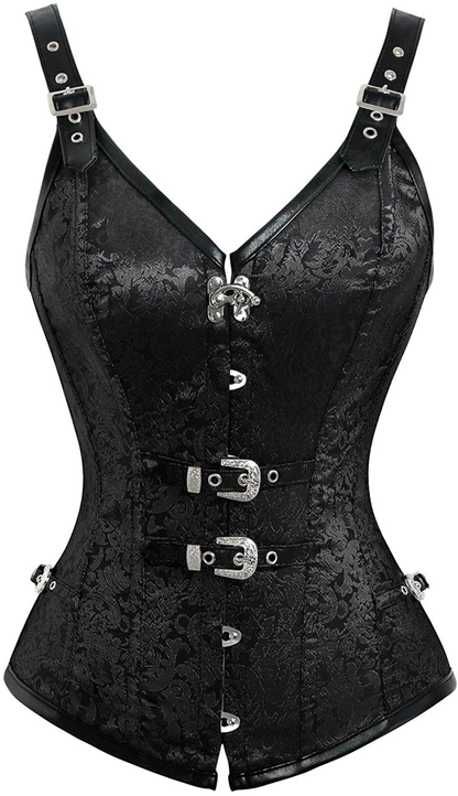 Kimring Women'S Gothic Steampunk Jacquard Overbust Corset Vest with Buckles Apparel & Accessories > Clothing > Underwear & Socks > Lingerie Kimring Upgraded-black X-Large 