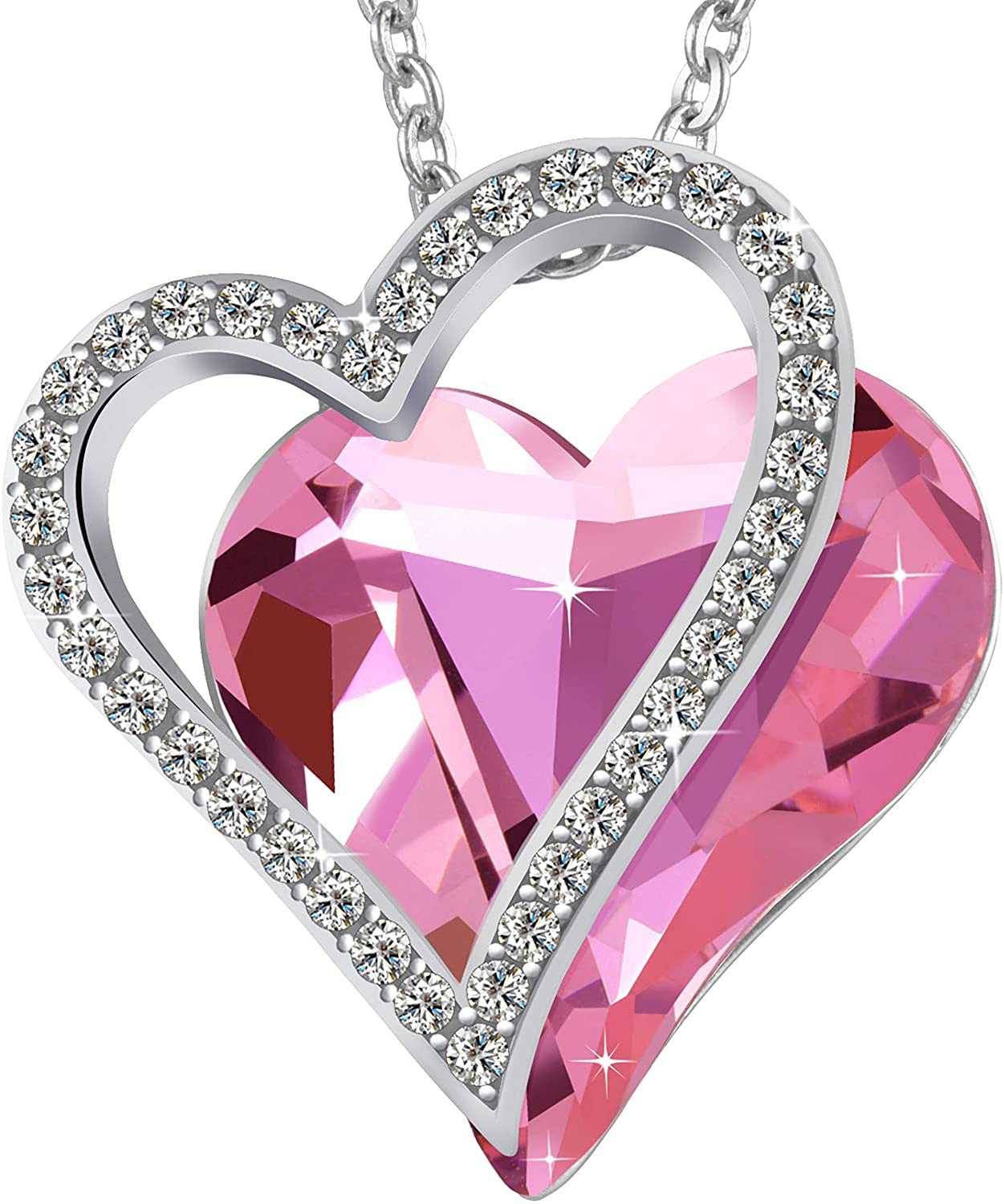 Sumonyo White Gold Plated Love Heart Pendant Necklaces for Women Silver Tone Crystals Birthstone Jewelry Gifts for Women Mother's Day Birthday Anniversary Day Party Arts & Entertainment > Party & Celebration > Gift Giving Sumonyo 25-Dec.-White Gold Plated | Light Pink  