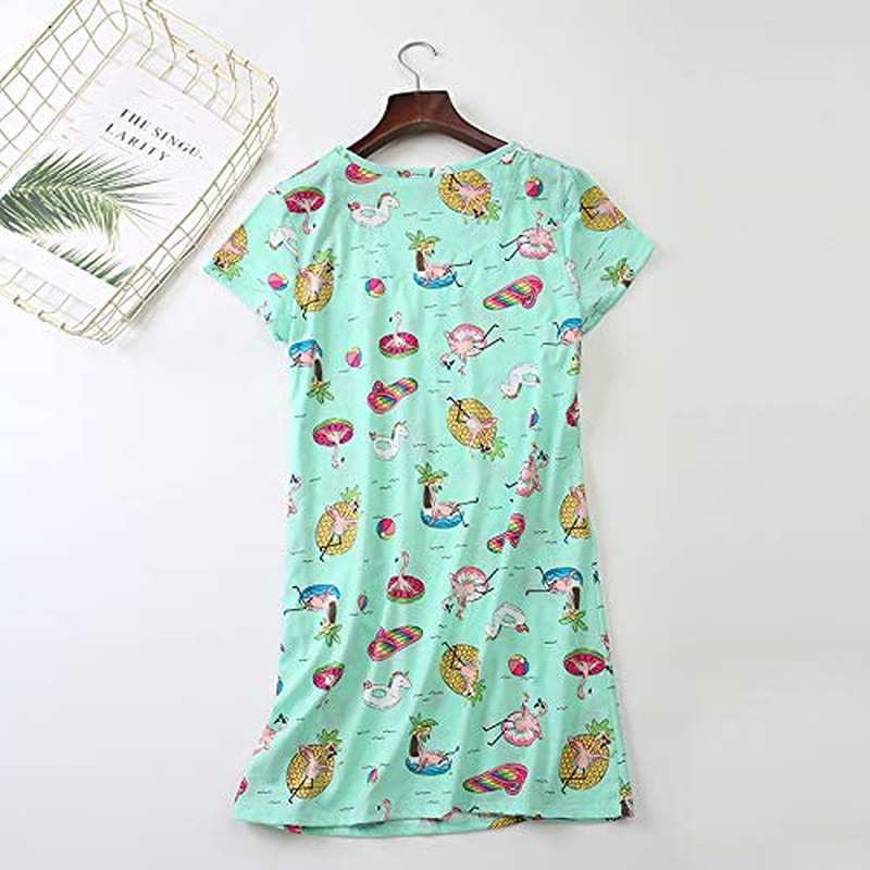 PNAEONG Women'S Cotton Nightgown Sleepwear Short Sleeves Shirt Casual Print Sleepdress Apparel & Accessories > Clothing > Sleepwear & Loungewear > Nightgowns Kylie Max   