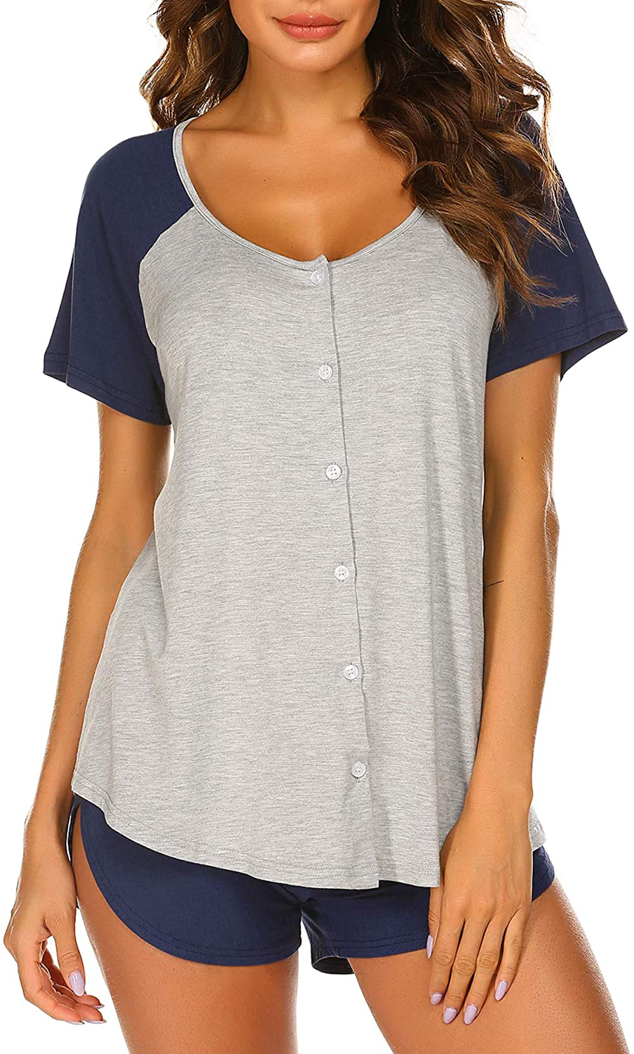 Ekouaer Women's Pajama Short Sleeve Sleepwear Soft Pj Set Top and Shorts Pajamas Set Apparel & Accessories > Clothing > Sleepwear & Loungewear > Pajamas Ekouaer Style 1_grey 2 Large 