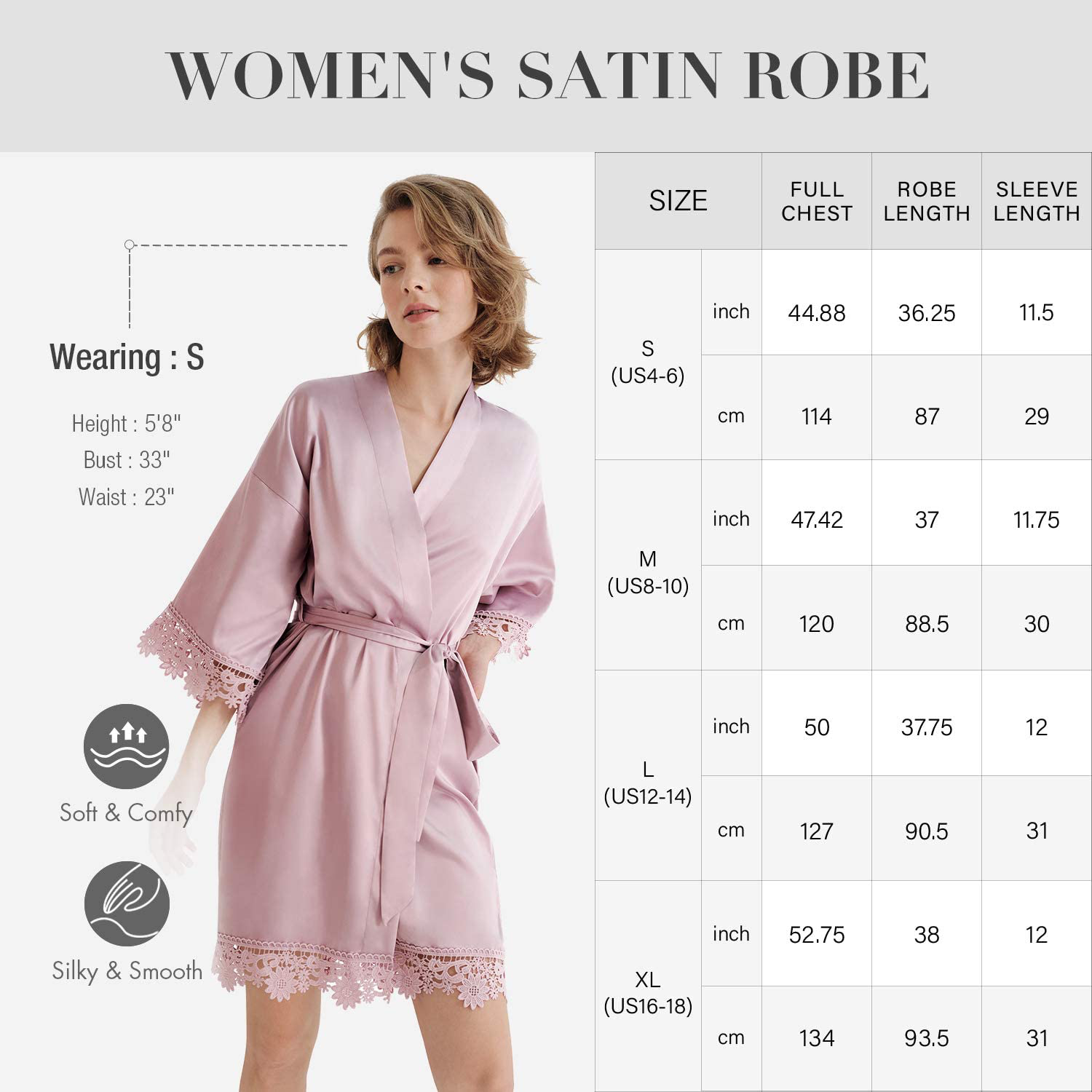 SIORO Women'S Satin Robe Lace Silk Kimono Robes Short for Bridesmaid Wedding Party Nightgown, Small~X-Large Apparel & Accessories > Clothing > Sleepwear & Loungewear > Robes KYLIE MAX   