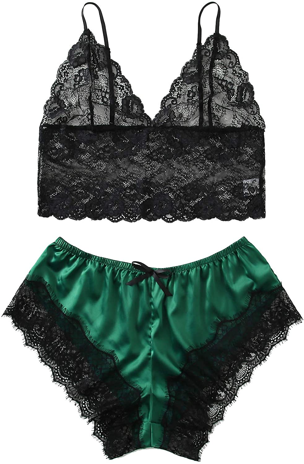 SOLY HUX Women'S plus Size Spaghetti Strap Lace Trim Bralette and Shorts Sleepwear Pajama Lingerie Set Apparel & Accessories > Clothing > Underwear & Socks > Lingerie KYLIE MAX Dark Green 3X-Large Plus 