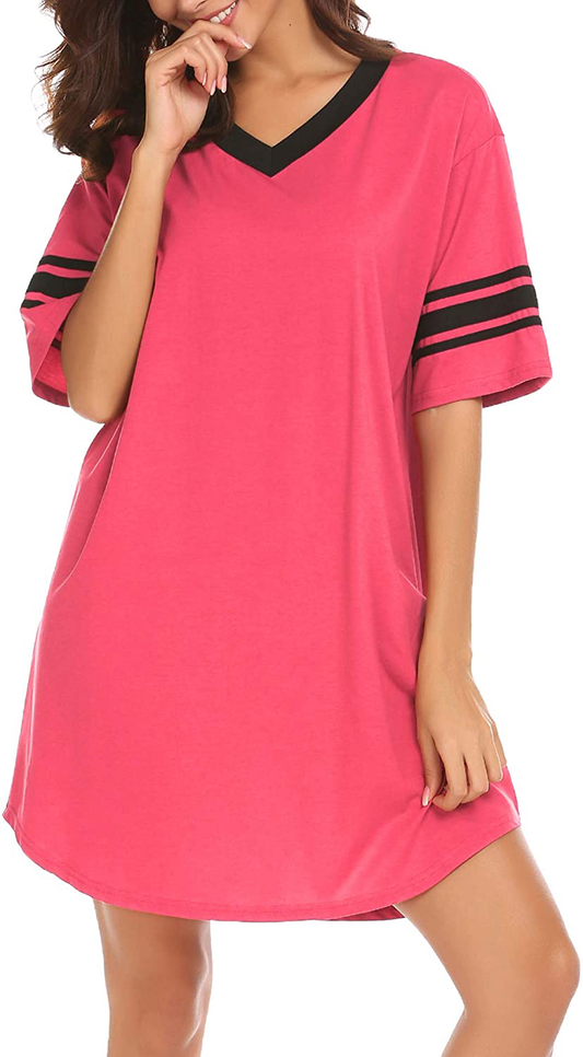 Ekouaer Women'S Nightgown, Cotton Novelty Sleepshirts V Neck Short Sleeve Sleep Shirt Loose Comfy Pajama Sleepwear S-XXL Apparel & Accessories > Clothing > Sleepwear & Loungewear > Nightgowns Kylie Max   