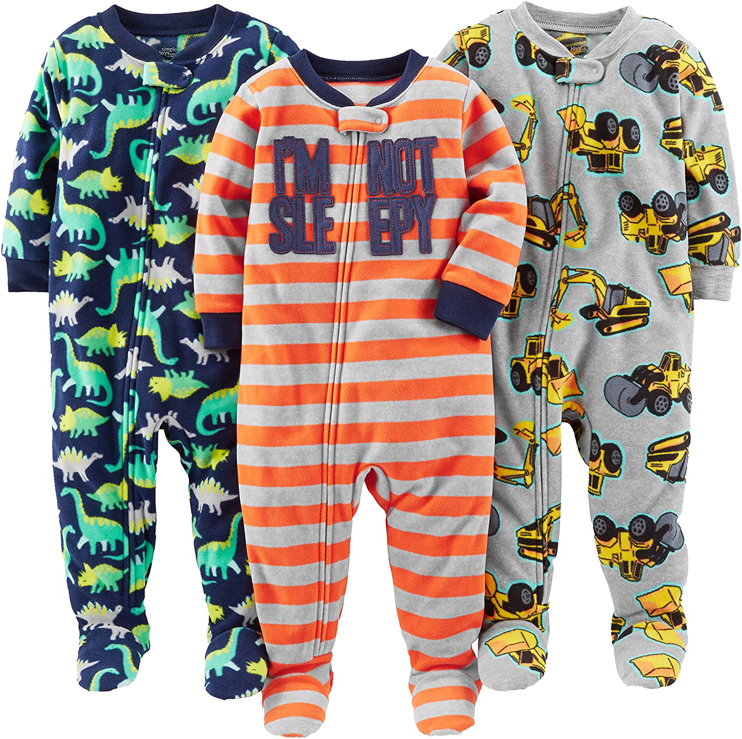 Simple Joys by Carter'S Toddler and Baby Boys' Loose Fit Fleece Footed Pajamas, Pack of 3 Apparel & Accessories > Clothing > Sleepwear & Loungewear > Pajamas Kylie Max   