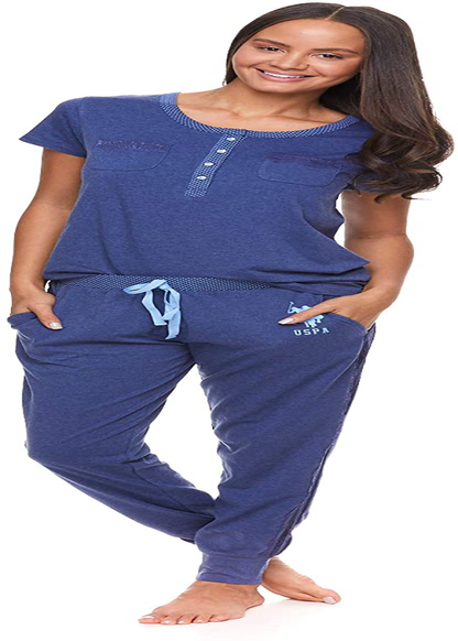 U.S. Polo Assn. Womens Pajama Set with Pockets - Short Sleeve Shirt and Pajama Pants Pj Set Apparel & Accessories > Clothing > Sleepwear & Loungewear > Pajamas U.S. Polo Assn. Blue Depth Heather Medium 
