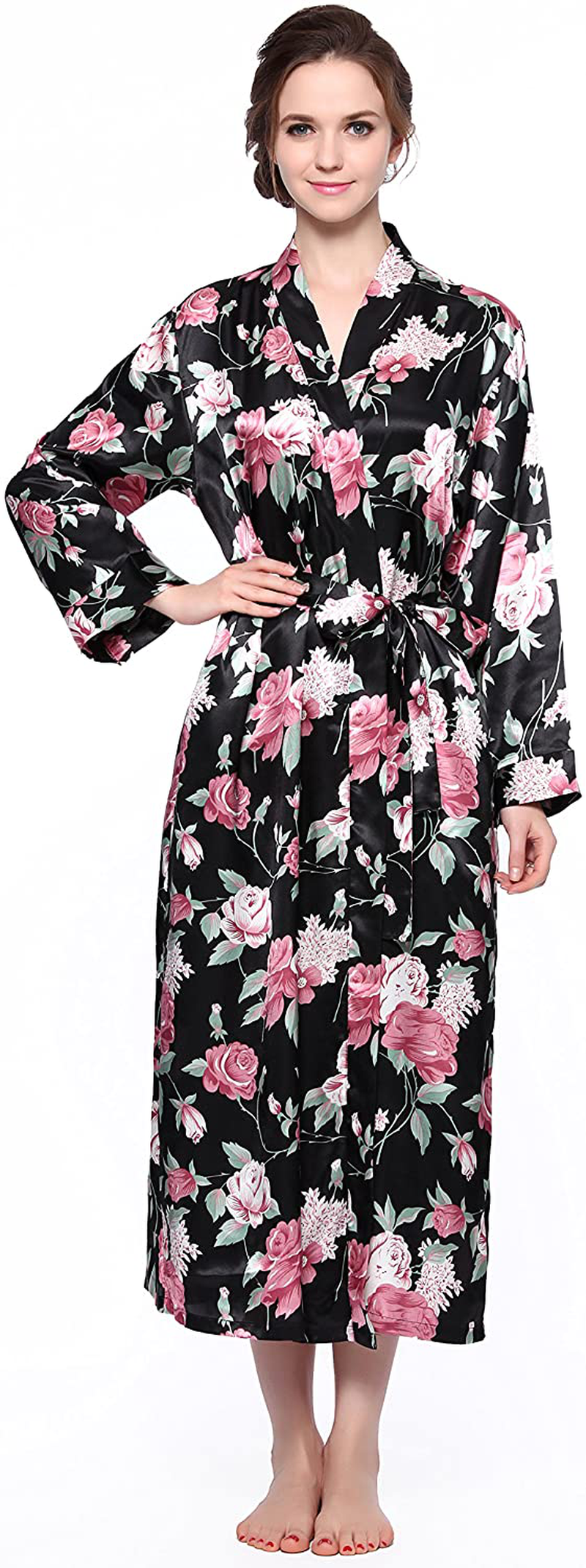 Lavenderi Women'S Long Classic Satin Kimono Lounge Bathrobe Robe Apparel & Accessories > Clothing > Sleepwear & Loungewear > Robes Lavenderi   