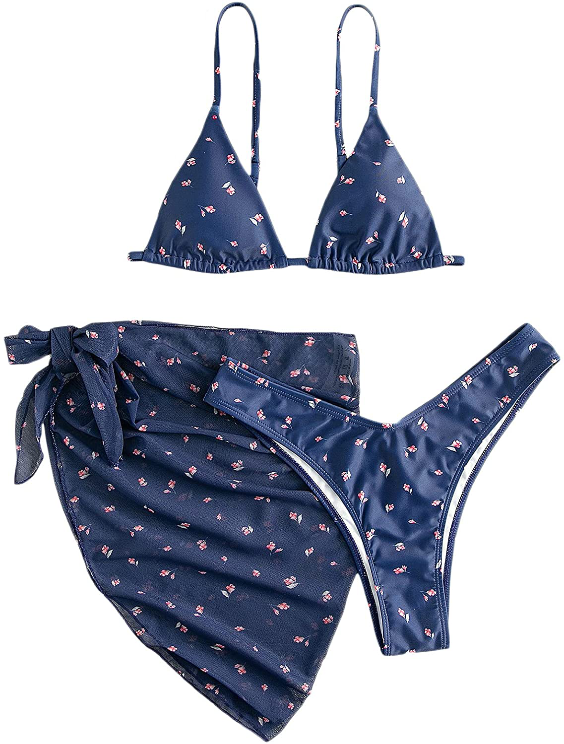 SOLY HUX Women's Wrap Triangle Bikini Bathing Suits with Mesh Beach Skirt 3 Piece Swimsuits Apparel & Accessories > Clothing > Swimwear KYLIE MAX Navy Blue Medium 
