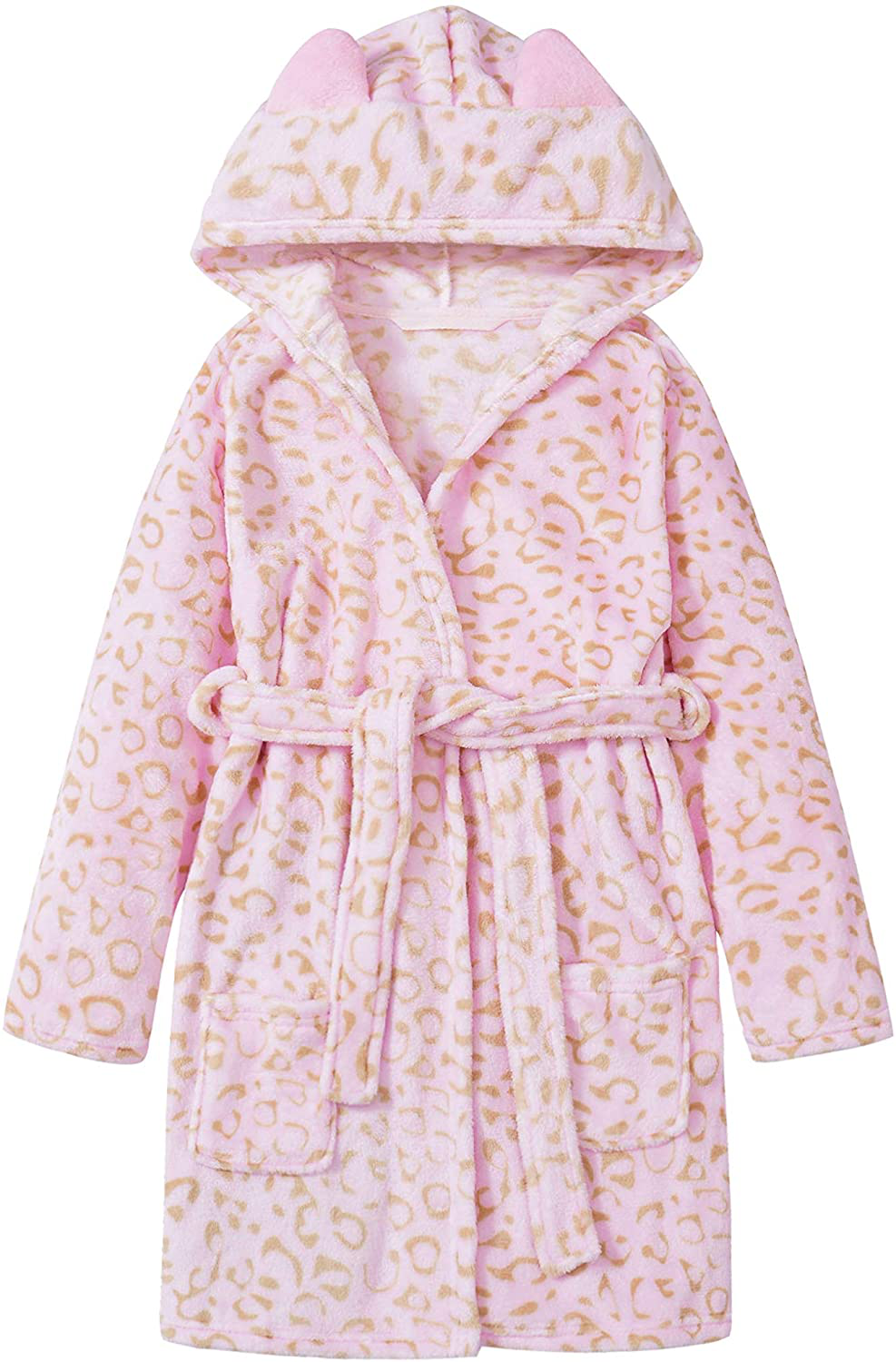 Leopard Cat Robe for Girls Fleece Toddler Kids Teen Hooded Bathrobe Size 4T - 18 Apparel & Accessories > Clothing > Sleepwear & Loungewear > Robes Kylie Max   