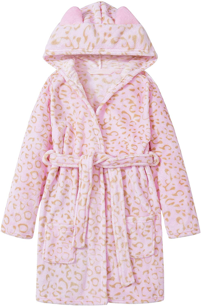 Leopard Cat Robe for Girls Fleece Toddler Kids Teen Hooded Bathrobe Size 4T - 18 Apparel & Accessories > Clothing > Sleepwear & Loungewear > Robes Kylie Max   