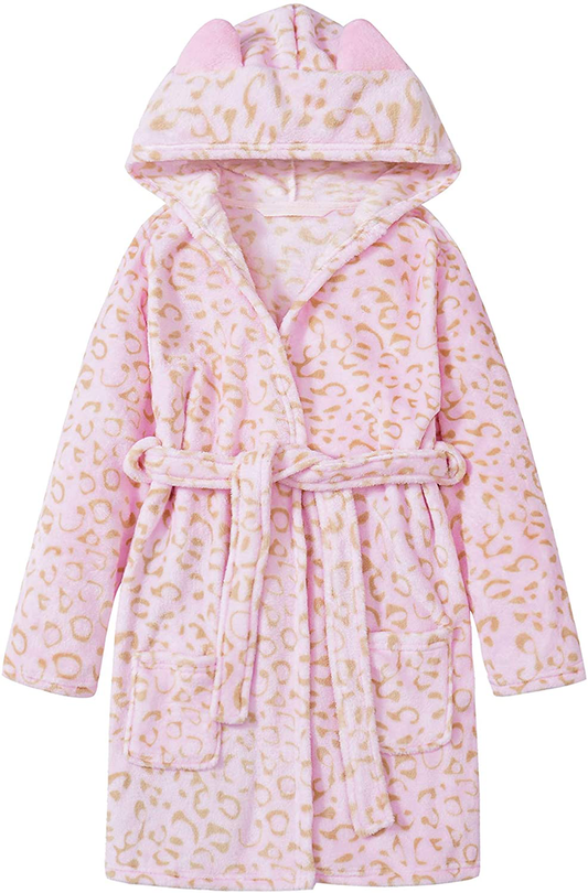 Leopard Cat Robe for Girls Fleece Toddler Kids Teen Hooded Bathrobe Size 4T - 18 Apparel & Accessories > Clothing > Sleepwear & Loungewear > Robes Kylie Max   