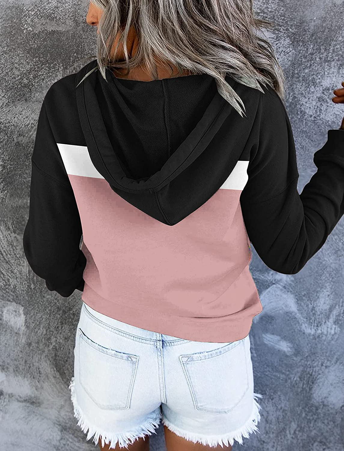 Women'S Casual Color Block Hoodies Long Sleeve Tops Button down Drawstring Pullover Sweatshirts with Pocket Apparel & Accessories > Clothing > Activewear Kylie Max   