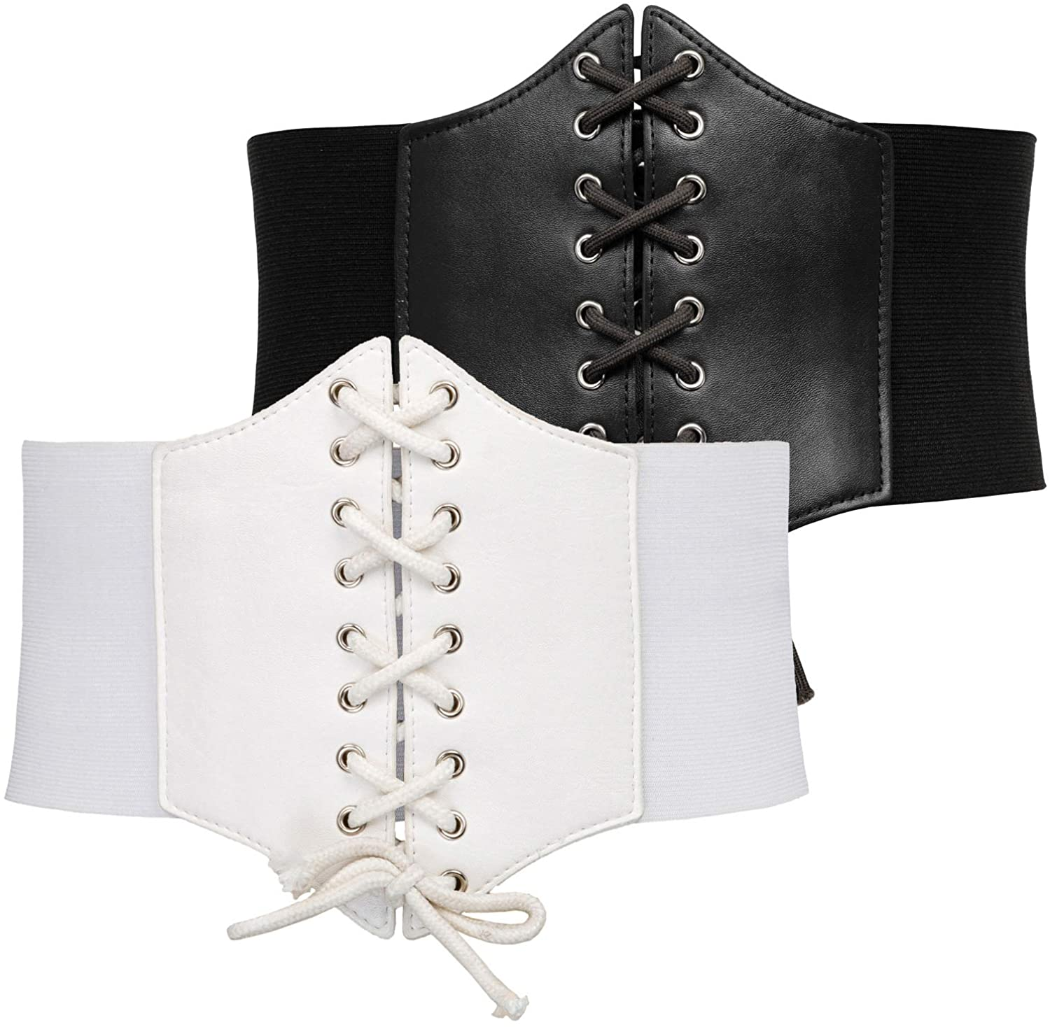 GRACE KARIN Lace-Up Cinch Belt Tied Corset Elastic Waist Belt Apparel & Accessories > Clothing Accessories > Belts GRACE KARIN Black + White XX-Large 