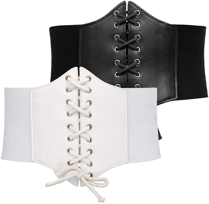 GRACE KARIN Lace-Up Cinch Belt Tied Corset Elastic Waist Belt Apparel & Accessories > Clothing Accessories > Belts GRACE KARIN Black + White XX-Large 