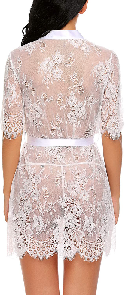 Avidlove Women Kimono Robe Floral Lace Babydoll Lingerie Sheer Mesh Nightgown Apparel & Accessories > Clothing > Underwear & Socks > Lingerie Kylie Max   