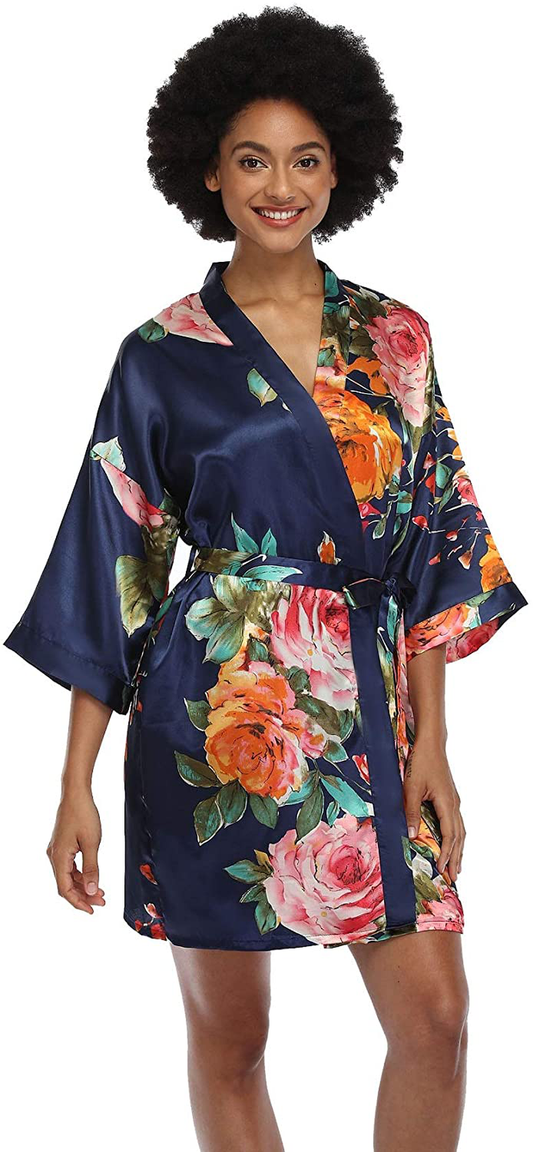 Women'S Floral Satin Kimono Robes Short Silky Bridesmaid Robes Sleepwear Apparel & Accessories > Clothing > Sleepwear & Loungewear > Robes MissNina   