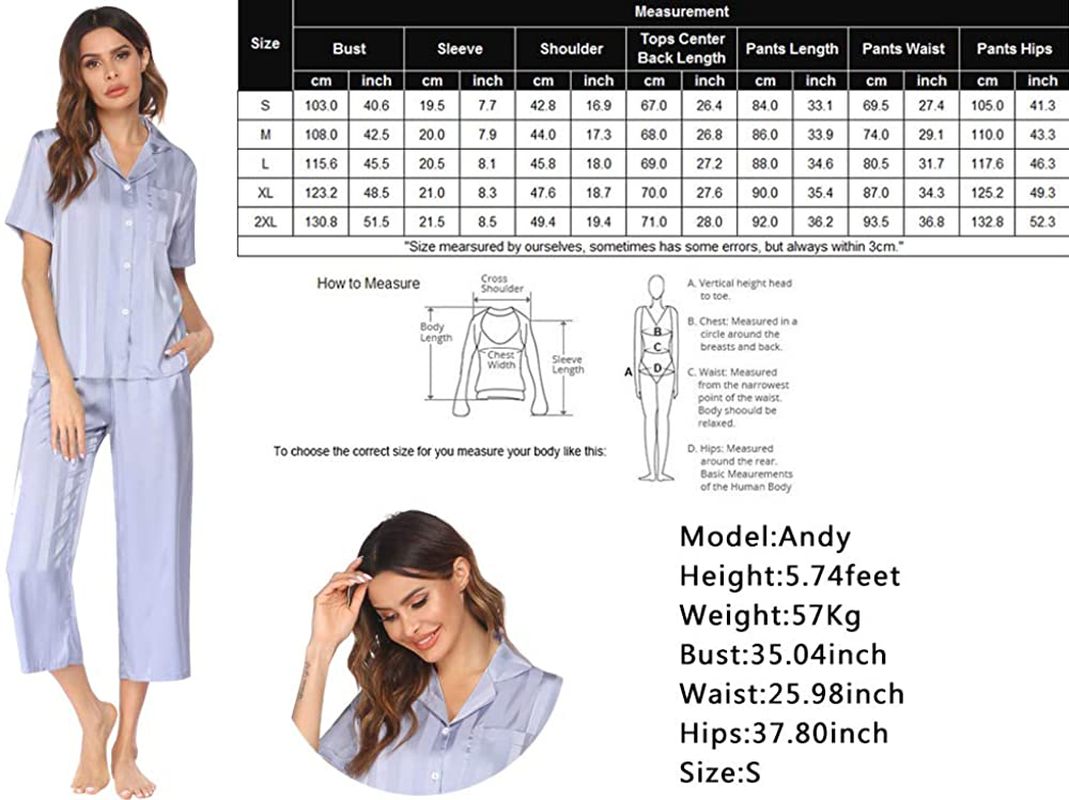 Ekouaer Women Silk Satin Pajamas Button down Lounge Sets Short Sleeve Sleepwear Apparel & Accessories > Clothing > Sleepwear & Loungewear > Pajamas Kylie Max   