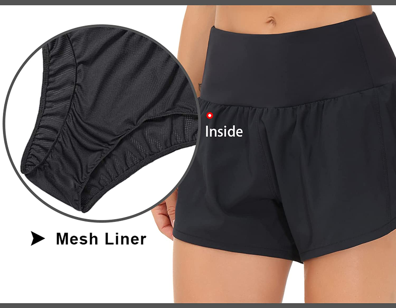 THE GYM PEOPLE Womens High Waisted Running Shorts Quick Dry Athletic Workout Shorts with Mesh Liner Zipper Pockets Apparel & Accessories > Clothing > Shorts Kylie Max   