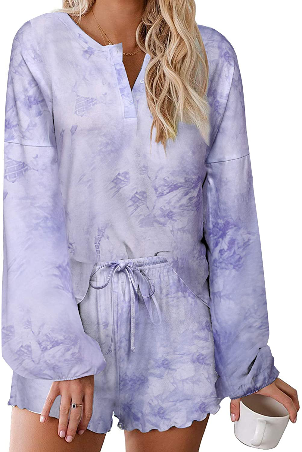 Ekouaer Tie Dye Pajamas Set Womens Loungewear Sleepwear 2 Piece PJ Sets Apparel & Accessories > Clothing > Sleepwear & Loungewear > Pajamas Ekouaer Sweet Long Sleeve 4 Medium 