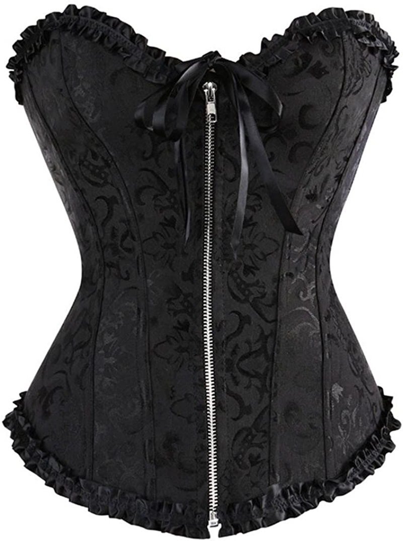 Corset Top Bustier Women'S Overbust Satin Floral Lace up Trim plus Size Bodyshaper Apparel & Accessories > Clothing > Underwear & Socks > Lingerie jutrisujo Black 2550 XX-Large 