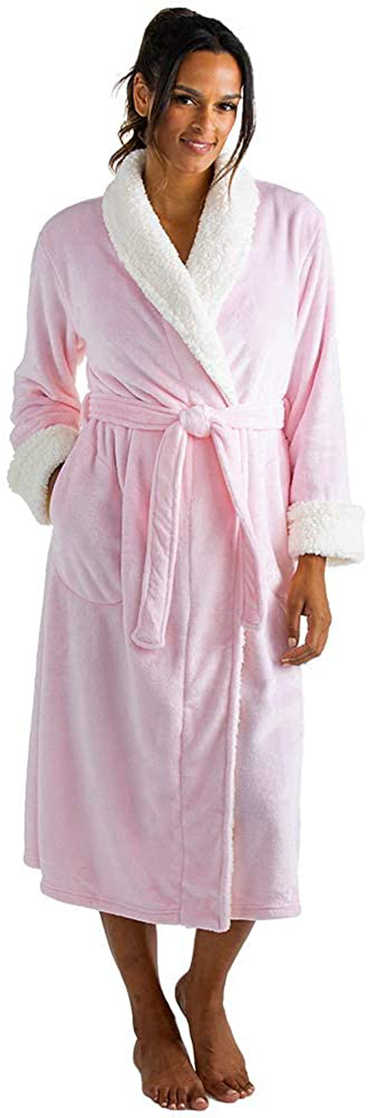 Softies Women'S Plush Sherpa Robe with Contrast Trim Apparel & Accessories > Clothing > Sleepwear & Loungewear > Robes Kylie Max   