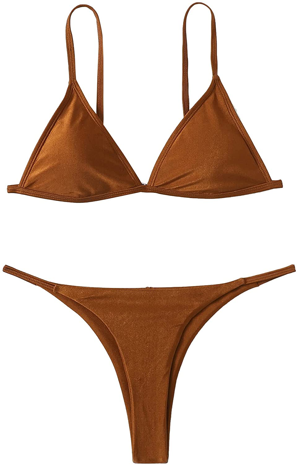 SOLY HUX Women's Halter Triangle Tie Side Bikini 2 Piece Swimsuits Apparel & Accessories > Clothing > Swimwear SOLY HUX Pure Brown Medium 