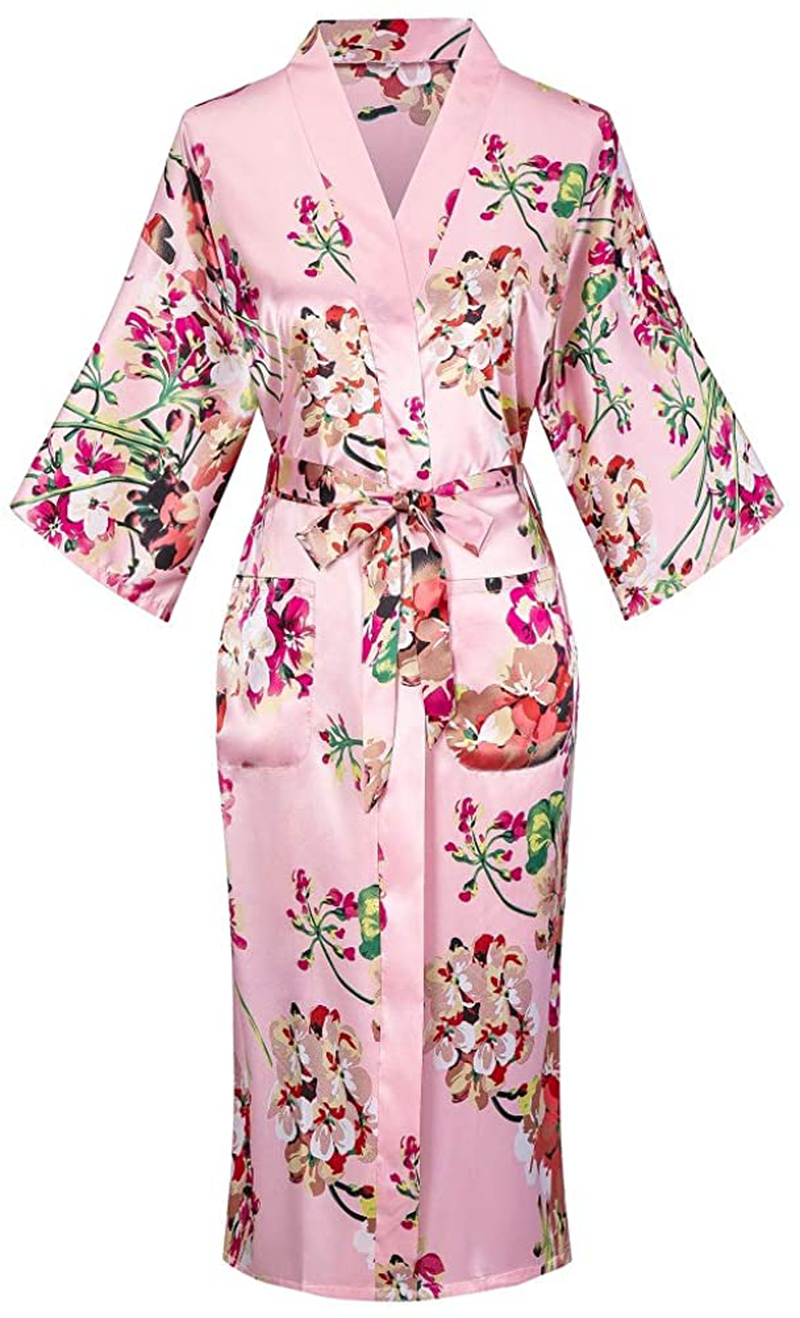 Women'S Floral/Patterned Silky Kimono Robes Long Satin Bathrobes Sleepwear Loungewear Apparel & Accessories > Clothing > Sleepwear & Loungewear > Robes MissNina Style 4 Medium 