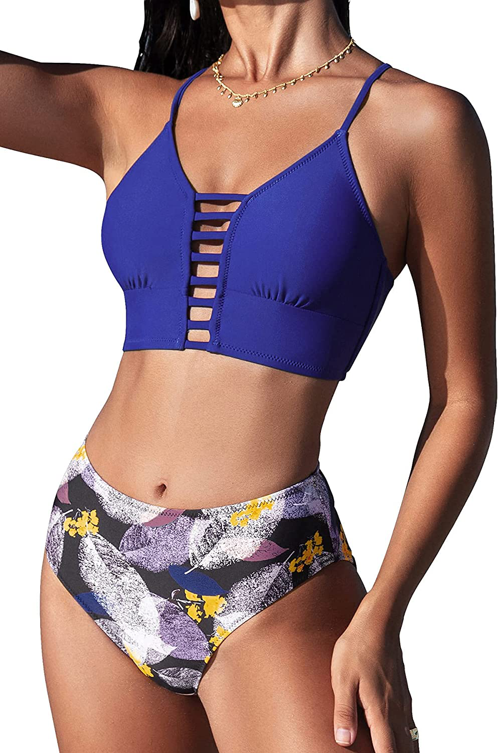CUPSHE Women’s Bikini Swimsuit Floral Print Lace Up Multi Color Strappy Two Piece Bathing Suit Apparel & Accessories > Clothing > Swimwear KYLIE MAX   