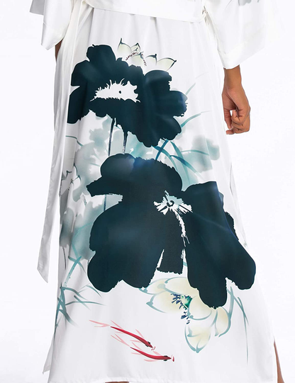 PRODESIGN Long Kimono Robe Satin Sleepwear Gradient Watercolor Silky Kimono Nightgown Bathrobe Kimono Blouse Cardigan Apparel & Accessories > Clothing > Sleepwear & Loungewear > Robes KYLIE MAX   