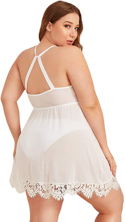 Floerns Women'S plus Size Lace Strap Babydoll Sleepwear Sexy Lingerie Apparel & Accessories > Clothing > Underwear & Socks > Lingerie Kylie Max   