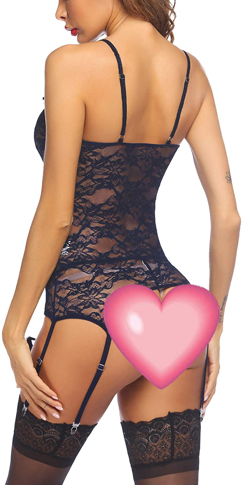 Avidlove Women Lace Bodysuit Lingerie Set Babydoll Chemise with Garter Belts Apparel & Accessories > Clothing > Underwear & Socks > Lingerie Avidlove   