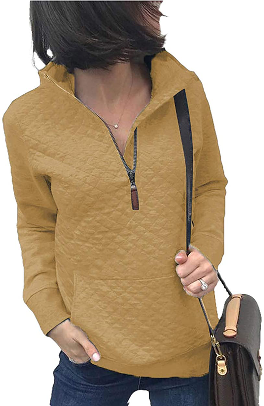 BTFBM Women Fashion Quilted Pattern Lightweight Zipper Long Sleeve Plain Casual Ladies Sweatshirts Pullovers Shirts Tops Apparel & Accessories > Clothing > Activewear Kylie Max   