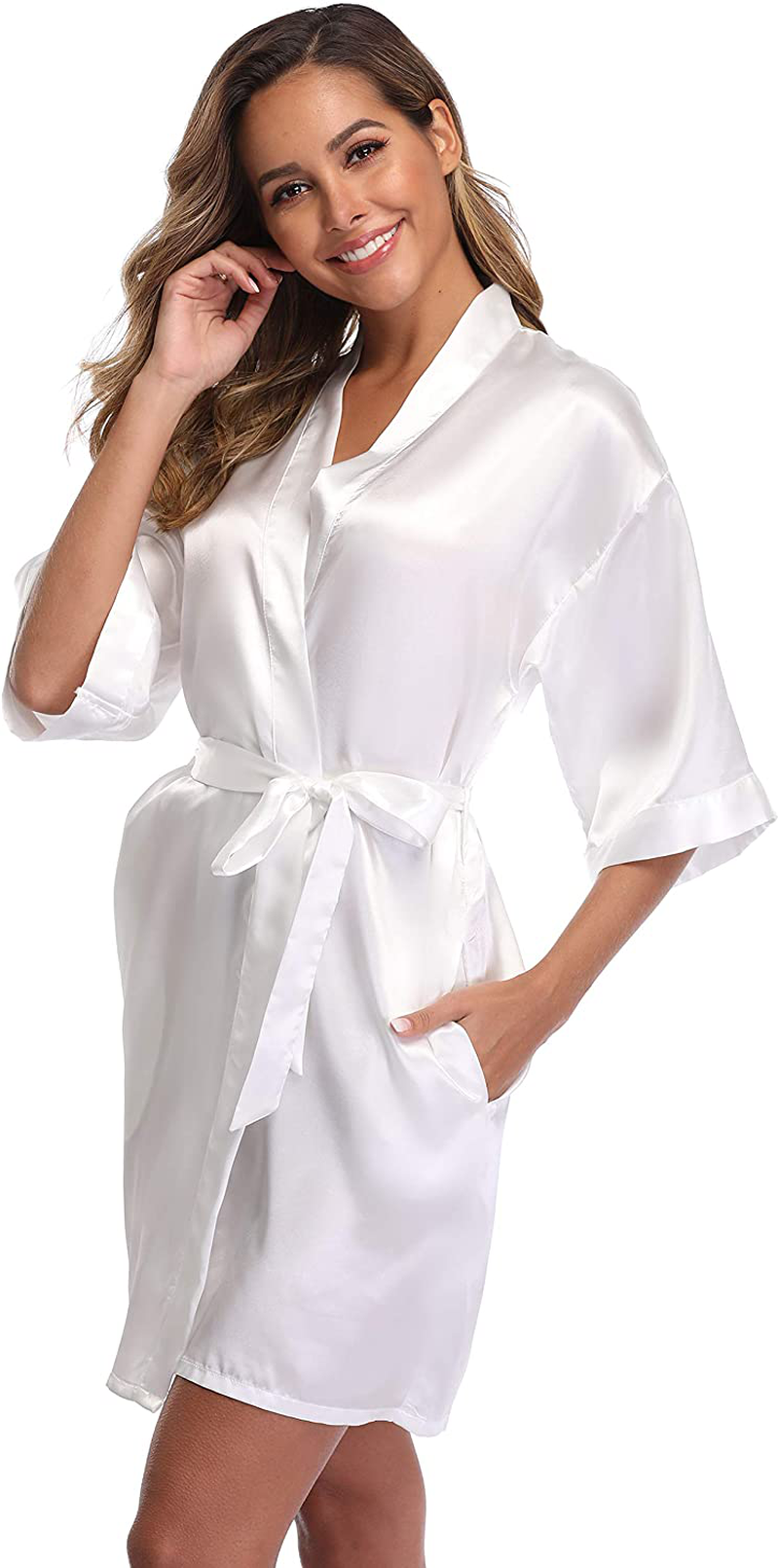 Ifigure Women'S Short Kimono Robe Dressing Gown Silky Bridesmaid Robes Bathrobe Apparel & Accessories > Clothing > Sleepwear & Loungewear > Robes iFigure   