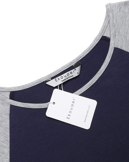 Ekouaer Short Sleeve Nightgown Raglan Sleepshirt Color Block Nightshirt Lounge Dress Casual Sleepwear for Women Apparel & Accessories > Clothing > Sleepwear & Loungewear > Nightgowns Kylie Max   