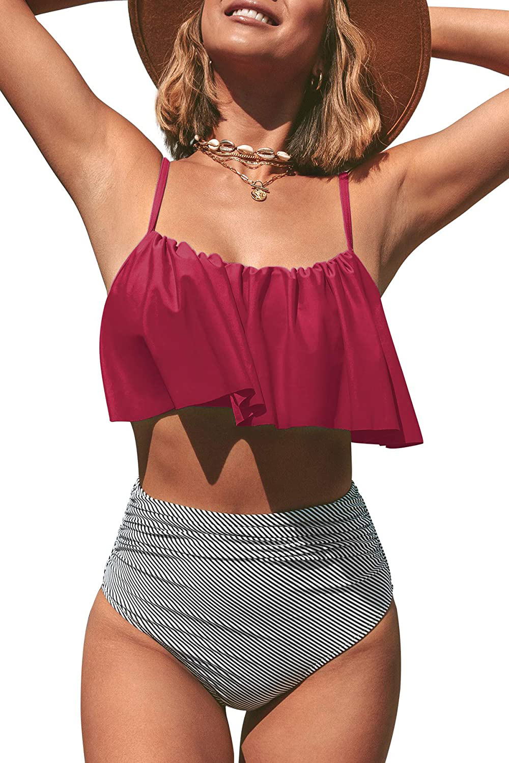 CUPSHE Women's High Waisted Falbala Bikini Set Apparel & Accessories > Clothing > Swimwear KYLIE MAX   
