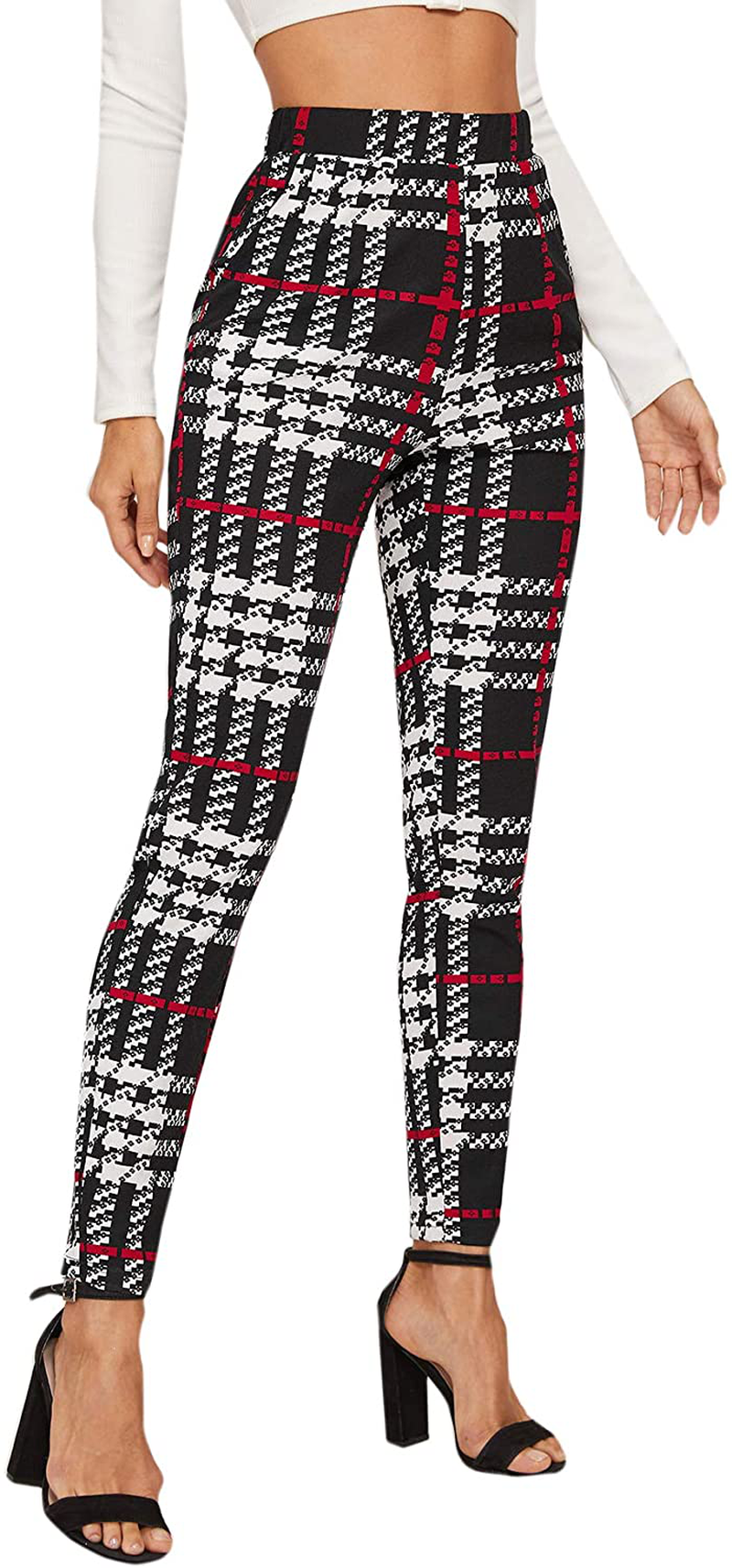 SweatyRocks Women's Casual Skinny Leggings Stretchy High Waisted Work Pants Apparel & Accessories > Clothing > Activewear SweatyRocks Plaid Pattern Medium 