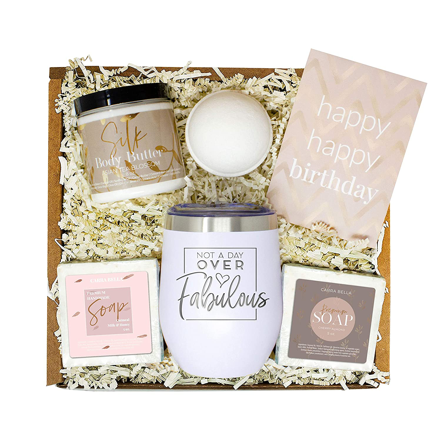Birthday Gifts for Women - Best Relaxing Spa Gift Box Basket for Wife Mom Sister Girlfriend Best Friend Mother - Bday Bath Set w/Tumbler - Gifts Basket Care Package Present for Her Happy Birthday Arts & Entertainment > Party & Celebration > Gift Giving Sodilly White Tumbler 6 Piece Set 