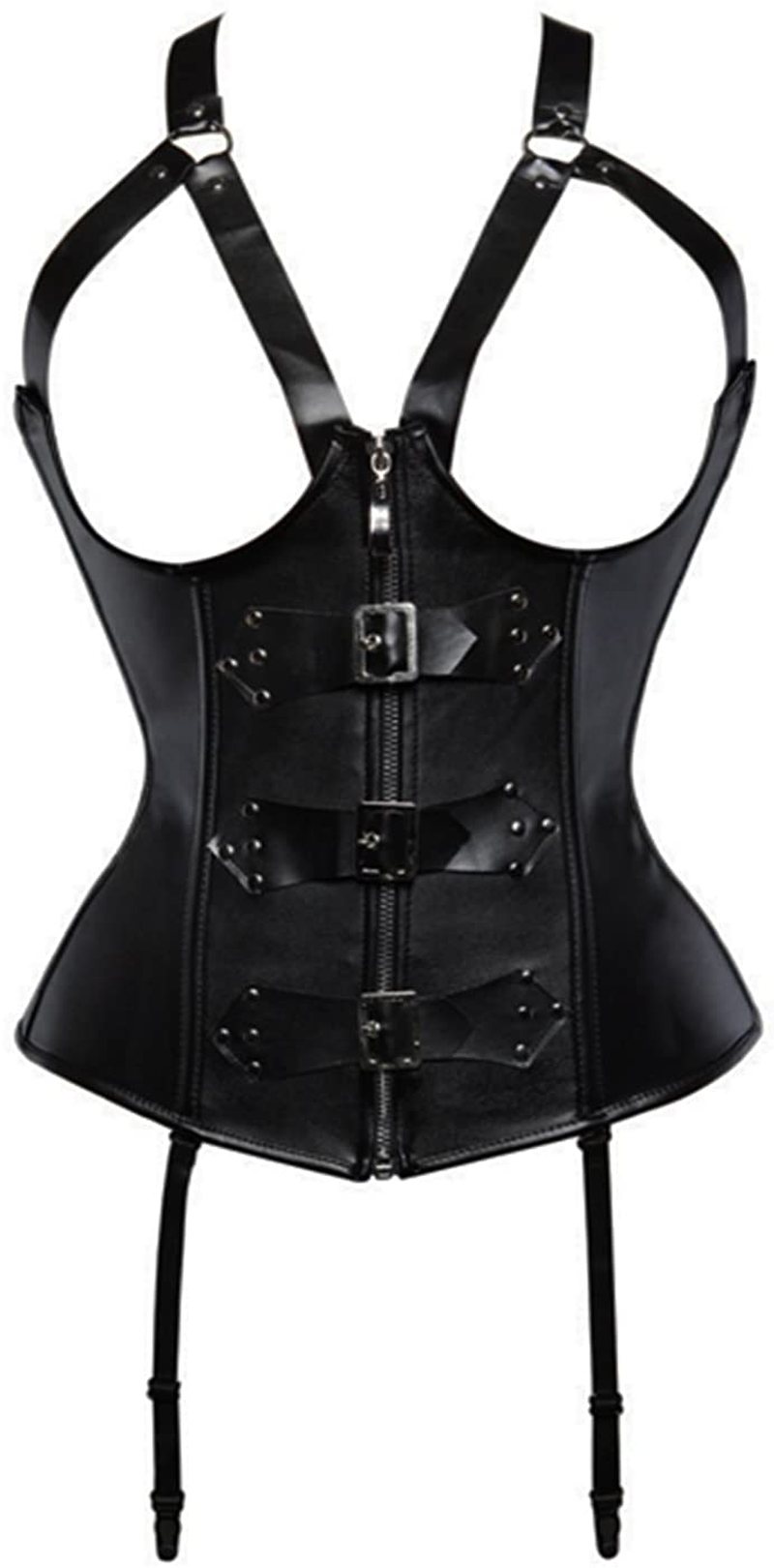 Blidece Women'S Fashion PU Leather Halter Shoulder Straps Underbust Corset Top Apparel & Accessories > Clothing > Underwear & Socks > Lingerie Blidece Black 4 XX-Large 