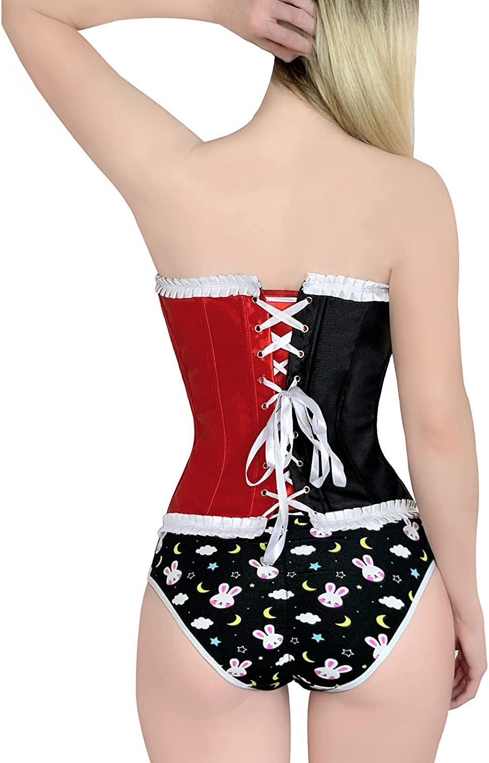 Littleforbig Women'S Lace up Boned Overbust Corset Bustier Bodyshaper Top - Mad Love Pattern Apparel & Accessories > Clothing > Underwear & Socks > Lingerie Littleforbig   