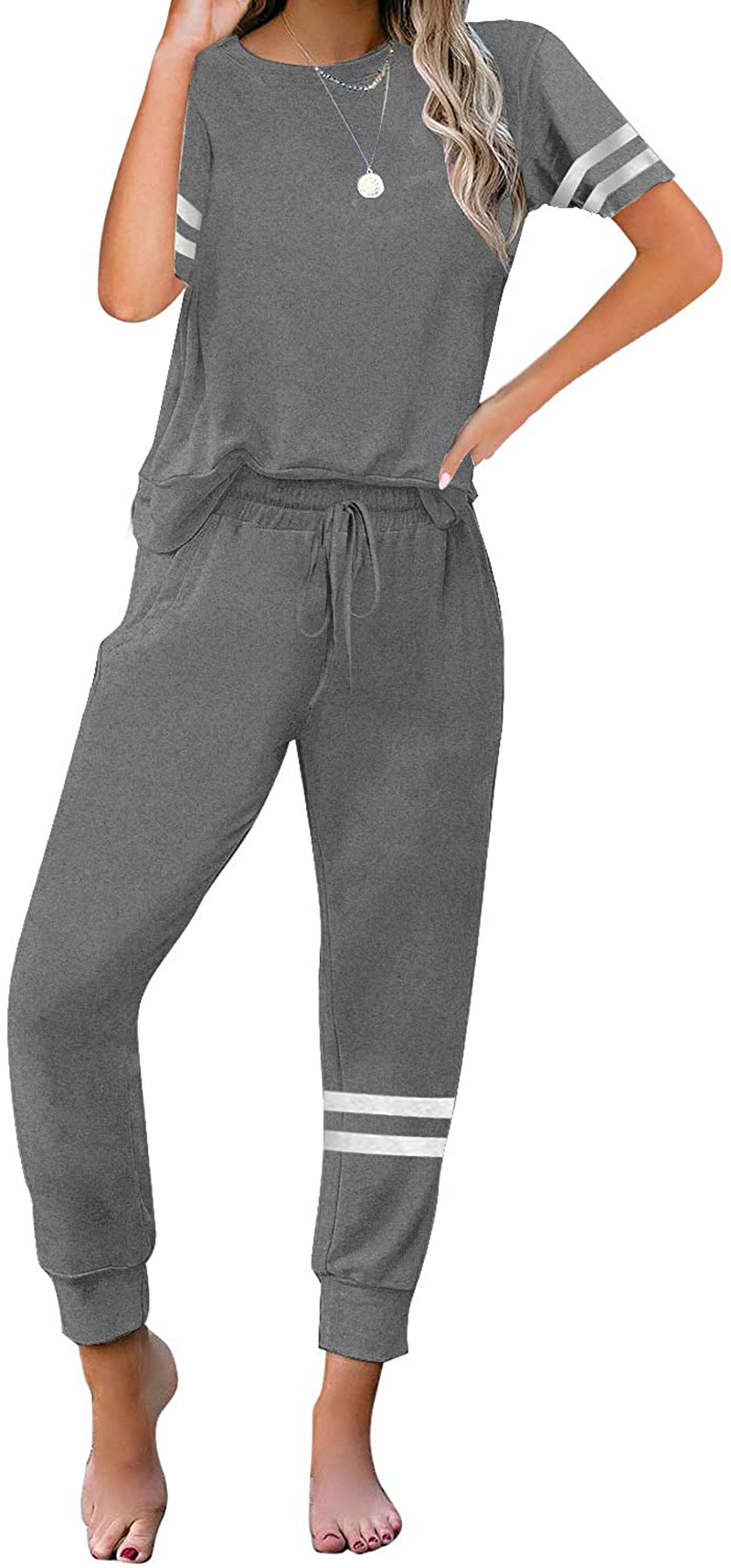 luvamia Women Tie Dye Pajama Sets Long Sleeve Tops and Pants PJ Sets Joggers Loungewear Sleepwear Apparel & Accessories > Clothing > Sleepwear & Loungewear > Pajamas KYLIE MAX Short Shirt Long Pants-grey X-Large 