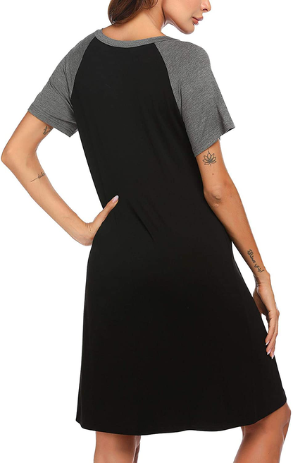 Ekouaer Womens Nightgowns Short Sleeve Nightshirts Printed Sleepwear Soft Sleep Shirts S-3XL Apparel & Accessories > Clothing > Sleepwear & Loungewear > Nightgowns Kylie Max   