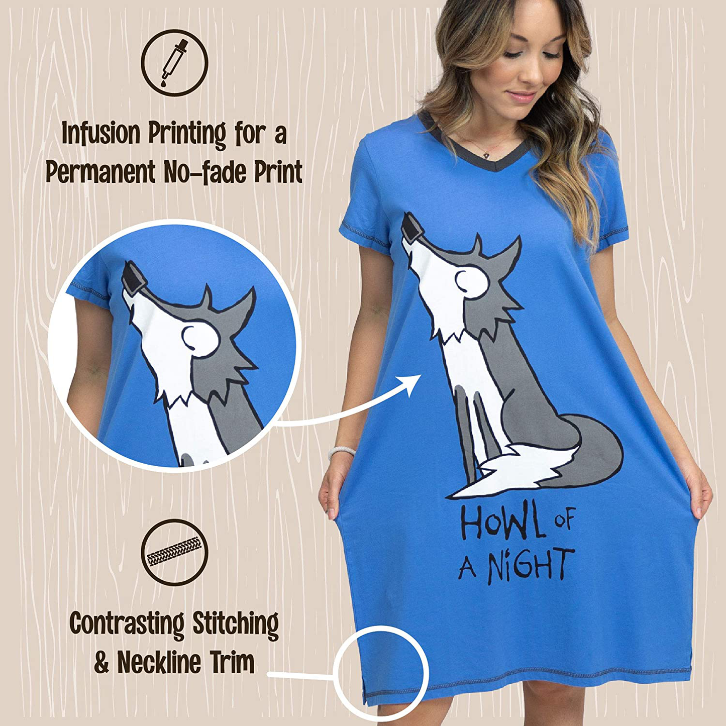 Lazy One V-Neck Nightshirts for Women, Animal Designs Apparel & Accessories > Clothing > Sleepwear & Loungewear > Nightgowns Kylie Max   